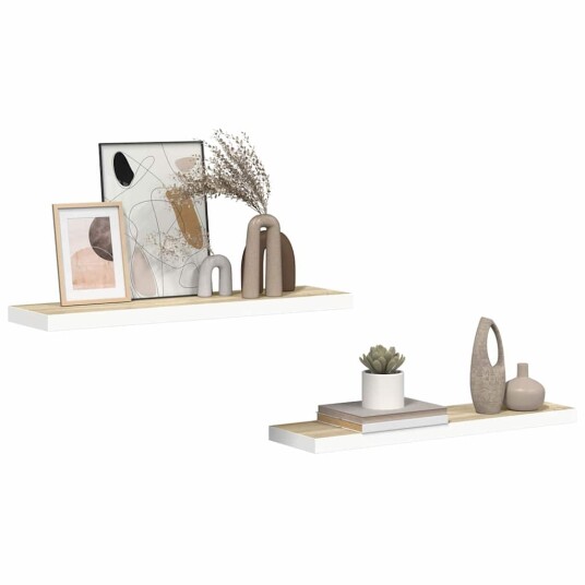 vidaXL Flytende vegghyller 2 stk eik og hvit 80x23,5x3,8 cm MDF vidaXL Flytende vegghyller 2 stk eik og hvit 80x23,5x3,8 cm MDF
