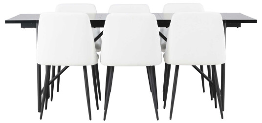 Venture Design Astrid & Night spisegruppe Hvit/svart 6 stoler & bord 200 x 90 cm