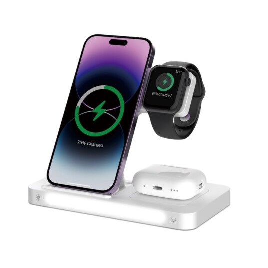 Devia trådlös laddare 3in1 Smart 15W vit med lampa