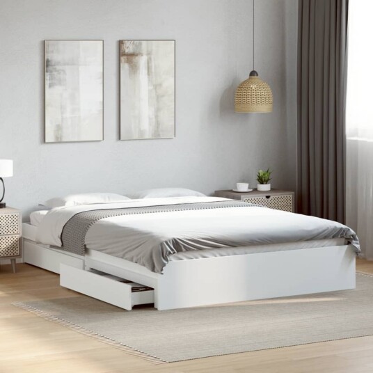 Sengeramme høyglans hvit 150x200 cm konstruert tre 8721102623035 Sengeramme høyglans hvit 150x200 cm konstruert tre 8721102623035