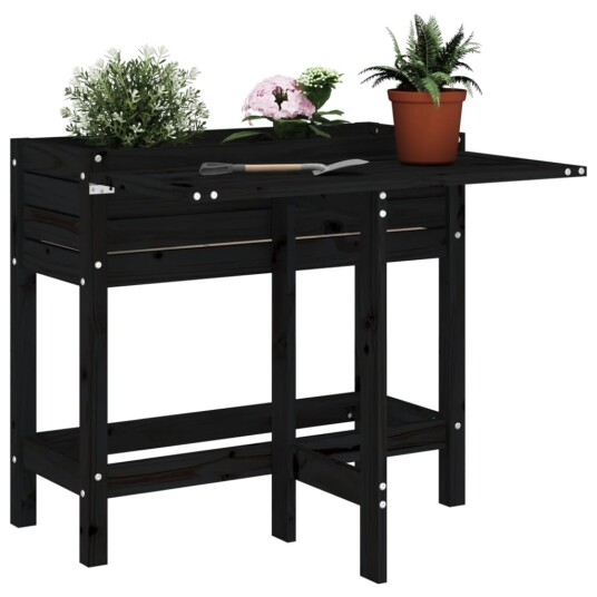 Plantekasse med foldbar bordplate svart heltre furu Plantekasse med foldbar bordplate svart heltre furu
