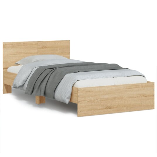  Sengeramme med hodegavl og LED-lys sonoma eik 100x200 cm 8721012241510