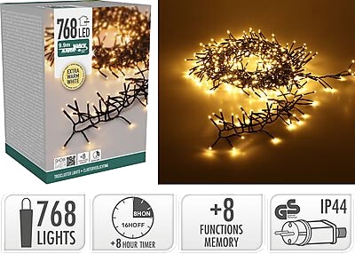 Ki Lysslynge treecluster 768ledlys ekstra varmhvit 9,9m