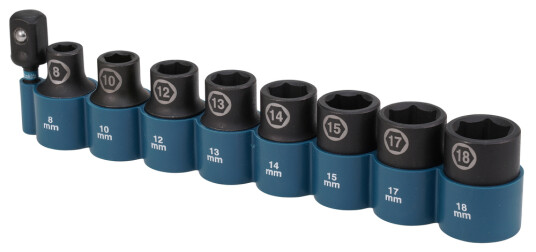 Makita E-16645 - Pipenøkkelsett 1/2" Impact Black (9 Deler | Inkl. Adapter 1/4"") (E-16645)