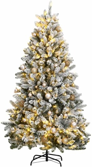 Kunstig hengslet juletre med 300 LED og kulesett 210 cm