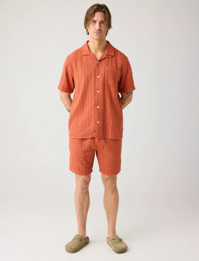 Knowledge Cotton Apparel Structure Short Sleeve Shirt Orange M