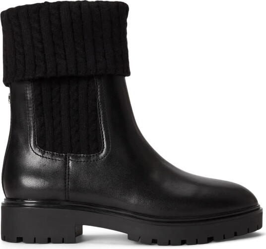 Lauren Ralph Lauren Allyson Cable Knit & Calfskin Bootie Black 36
