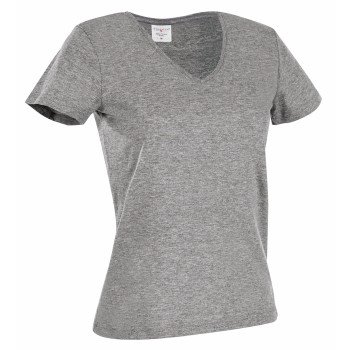 Stedman Classic V-Neck Women T-shirt Gråmelerad bomull Small Dame