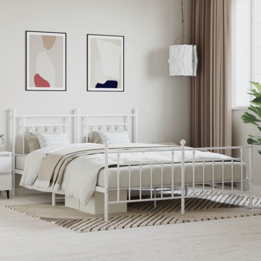 vidaXL Sengeramme i metall med hode- og fotgavl hvit 183x213 cm 8720845883898