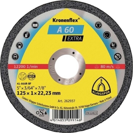 Klingspor A 60 Extra 262937 Skæreskive Lige 125 Mm 22.23 Mm 25 Stk