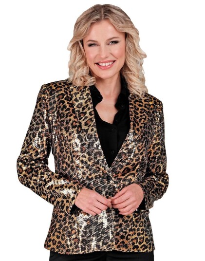Leopardmønstret Kostymejakke med Paljetter til Dame L