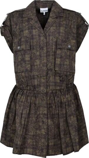 Ganni Dress In Printed Cotton   GOTHIC OLIVE   32