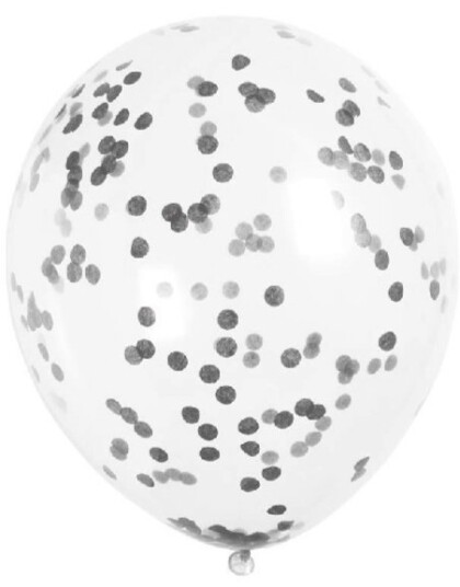 6 stk 30 cm Gjennomsiktige Ballonger med Svart Konfetti 6 stk 30 cm Gjennomsiktige Ballonger med Svart Konfetti