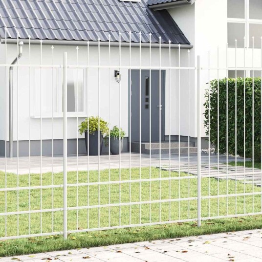 Hagegjerde med Bue Topp Hvit 11,9x2 m Stål