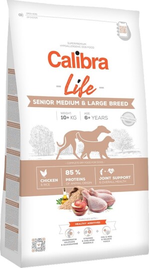 Calibra Tørrfôr Senior Dog Life Medium & Large Praktisk Emballasje Kylling 2 X 12 kg