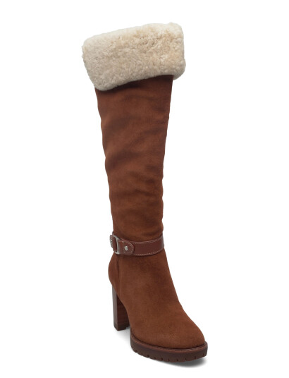 Lauren Ralph Lauren Tasha Suede & Shearling Tall Heel Boot - Brown - 38