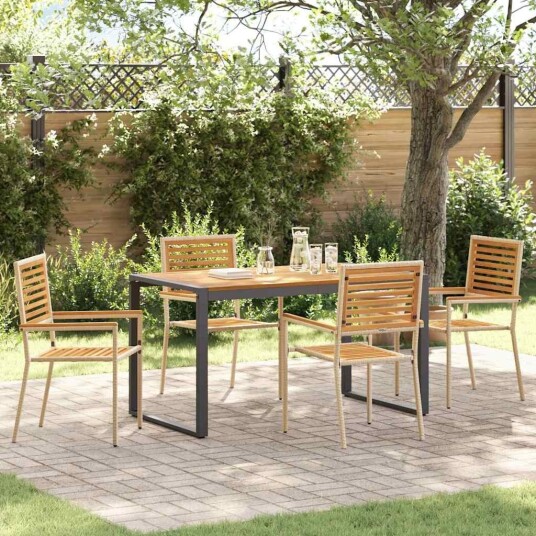 5 Delt Hage Spisebordsett Beige Poly Rattan Akasie 5 Delt Hage Spisebordsett Beige Poly Rattan Akasie
