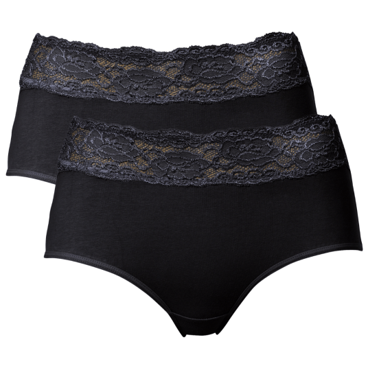 Trofe Lace Trimmed Midi Briefs Truser 2P Svart bomull Large Dame Trofe Lace Trimmed Midi Briefs Truser 2P Svart bomull Large Dame