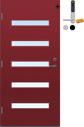 Ytterdør Bygg1 Asker Klarglass med Yale Entrus BxH: 90x210 cm, Høyre, NCS S-4050-R, Mørk Rød, Yale Sølv Ytterdør Bygg1 Asker Klarglass med Yale Entrus BxH: 90x210 cm, Høyre, NCS S-4050-R, Mørk Rød, Yale Sølv
