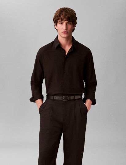 Calvin Klein Ls Aop Jacquard Easy Shirt Black M