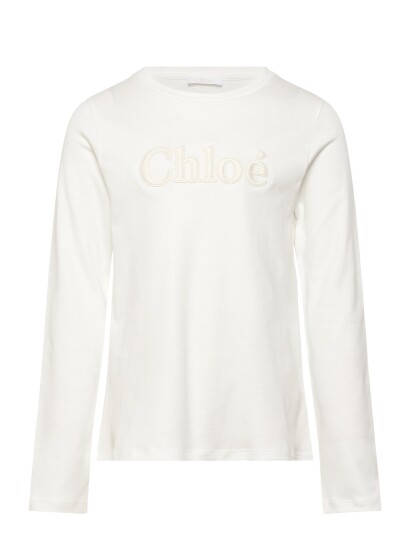 Chloé Girls Ivory Logo Long Sleeve Top - White - 06 A Chloé Girls Ivory Logo Long Sleeve Top - White - 06 A