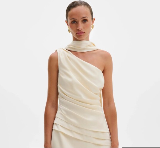 Malina Nelly Draped One Shoulder Mini Dress   Cream   40