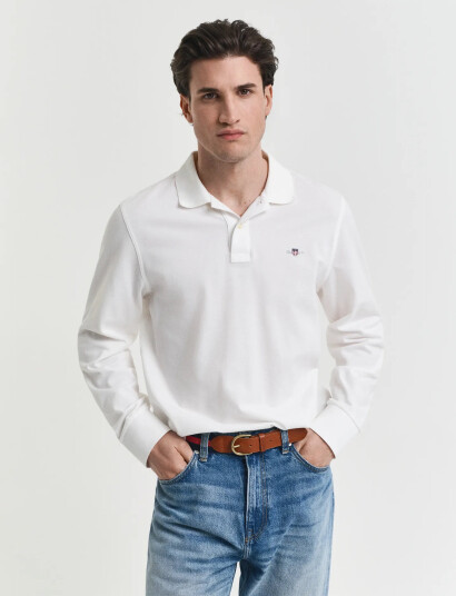 GANT Reg Shield Ls Pique Rugger - White - XXXXL GANT Reg Shield Ls Pique Rugger - White - XXXXL