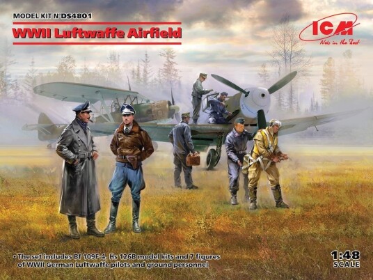 ICM 1/48 WWII Luftwaffe Airfield w/2 Aircrafts and 7 Figures
