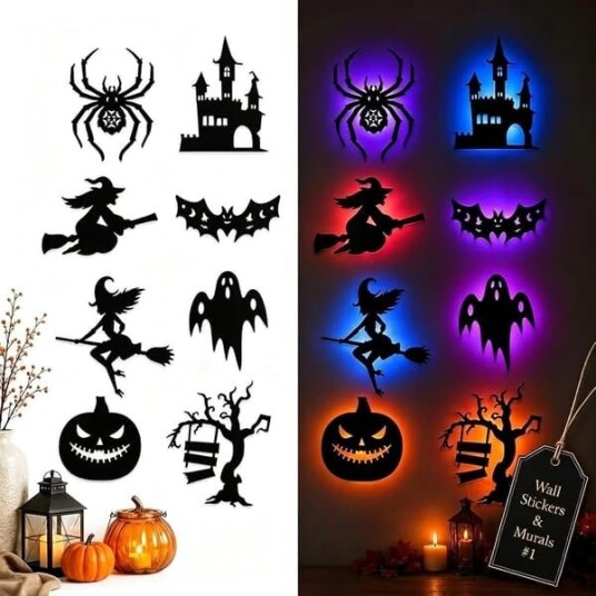 Halloween Lysende LED-Klistremerker til Vegg og Vindu 8/16/24/40 stk