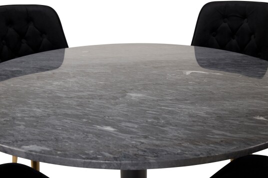 Venture Home Estelle Spisegruppe 106 cm Rund med 4 Velvet Stoler Sort/Guld
