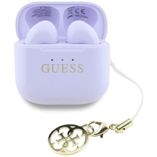 Guess Charm True Wireless øretelefoner med glanseffekt og klassisk logotrykk Lilla
