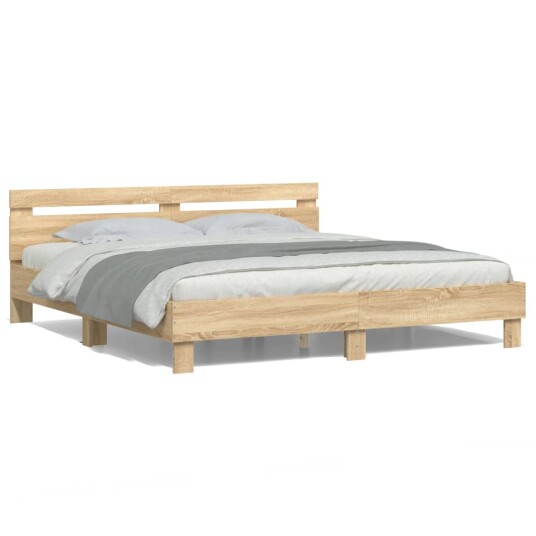 vidaXL Sengeramme med hodegavl og LED sonoma eik 180x200 cm 8721012247444