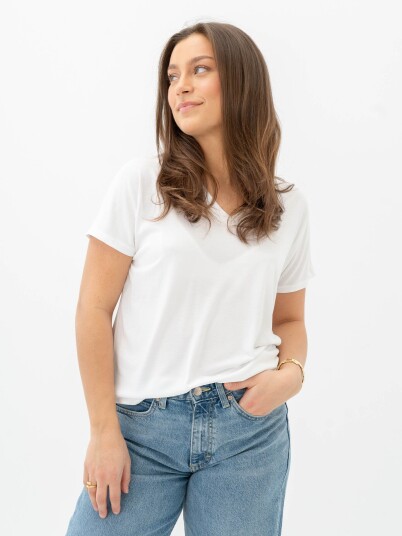 MSCH Copenhagen Fenya Modal V Neck Tee Hvit S/M
