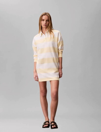 Calvin Klein Jeans Ls Varsity Stripe Mini Polo Dres   Yellow   XXS