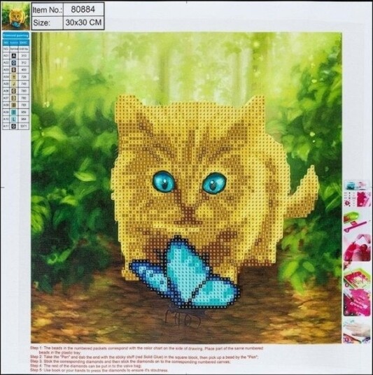 Diamond Mosaic 5D   Cat&Butterfly 30X30 80884
