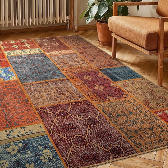 Flatvevd teppe Myrina rød/multi Størrelse: 190 x 280 cm