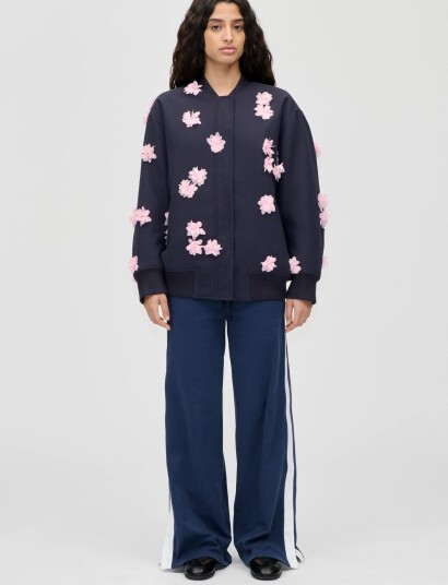 STINE GOYA Double Sided Crepe Floral Bomber Jacket   Pink   XL