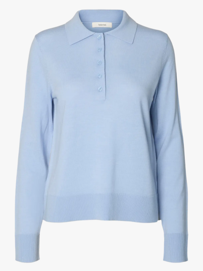 Selected Femme Thea Long Sleeve Knit Merino Collar Neck Blå XL