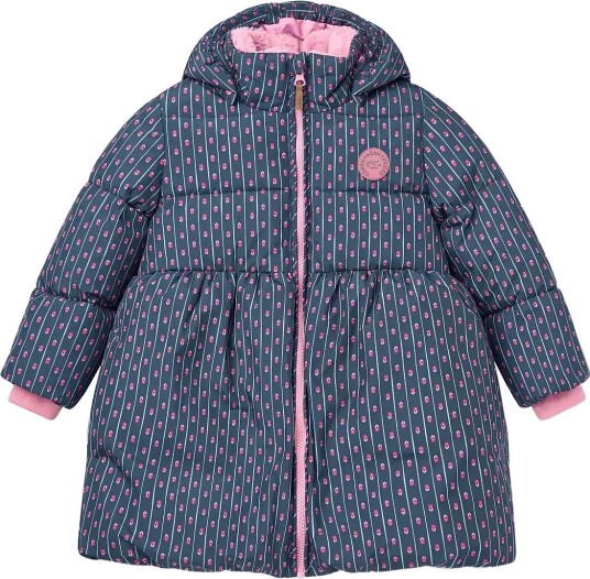 Copenhagen Colors Puffer Long Frill Jacket W. Teddy Lining   NAVY FLOWER AOP   98
