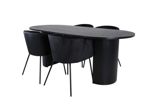Venture Design Bianca & Berit spisegruppe Svart/svart 4 stoler & bord 200 x 90 cm