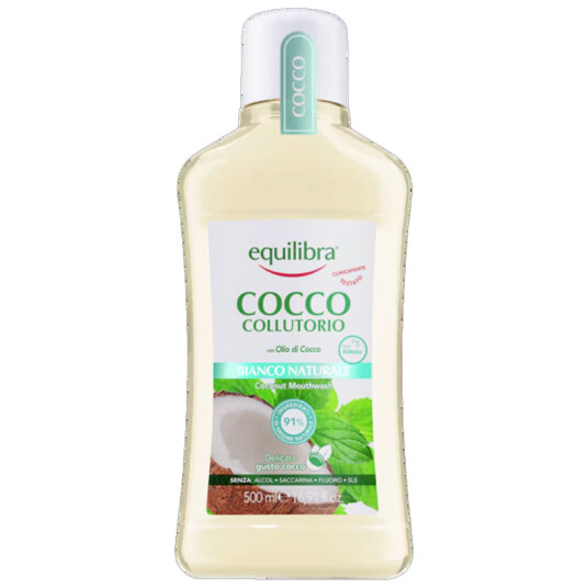 Naturlig Aloe Vera Munnvann Equilibra Xylitol Natural White Kokos 500 ml.