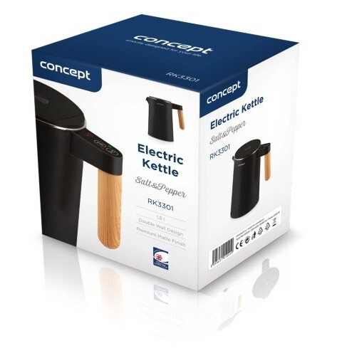 Concept Rk3301 Trådløs Vannkoker 1,5 L 2200 W Rustfritt Stål Sort med Justerbar Termostat