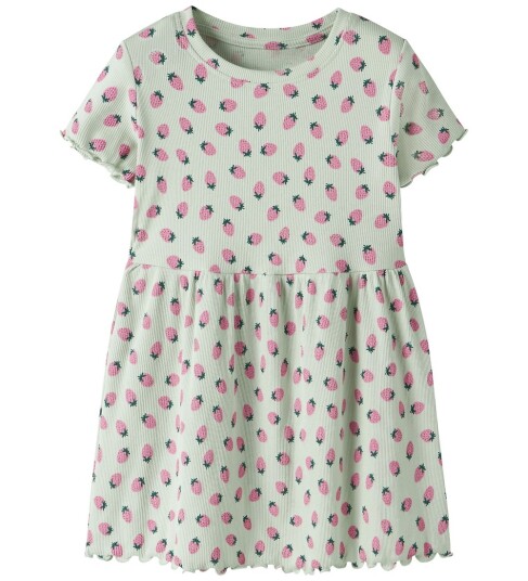 Name It Kjole Rib NmfVemma Pale Aqua/Jordbær Name It 7 år (122) Kjole Grønn Rosa