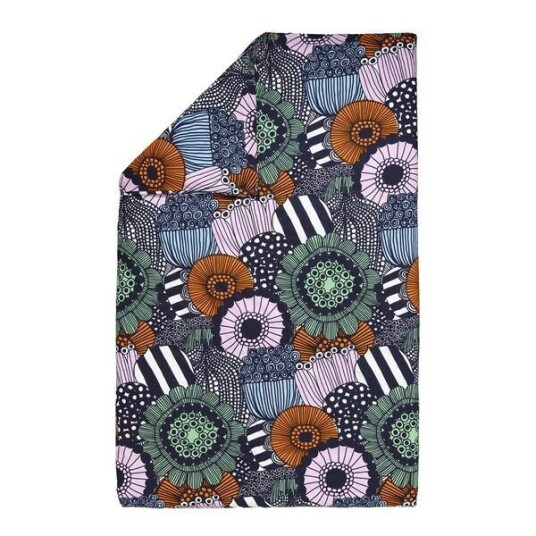 Marimekko   Siirtolapuutarha dynetrekk 150x210 cm hvit/mørk blå/oransje