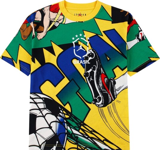 Jordan T skjorte Brasil Varsity Mais m. Trykk Jordan 10 12 år 140 152 T skjorte Grønn Gul