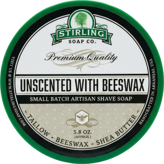 Stirling Soap Co. barbersåpe i skål Unscented with Beeswax 170g Stirling Soap Co. barbersåpe i skål Unscented with Beeswax 170g