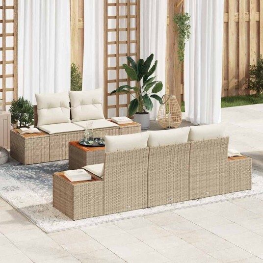 vidaXL Hagesofa Set 6 stk. Beige Poly rattan