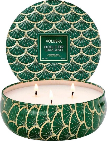 Voluspa Noble Fir Garland 3 Wik Tin Candle 40H
