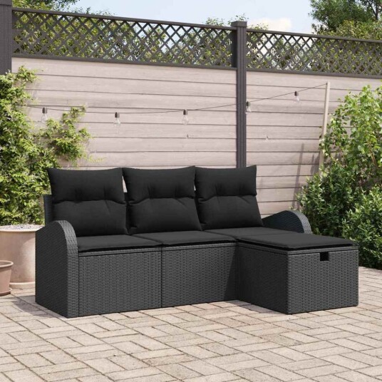 vidaXL Sofa sett 4 stk. Svart polyrotting