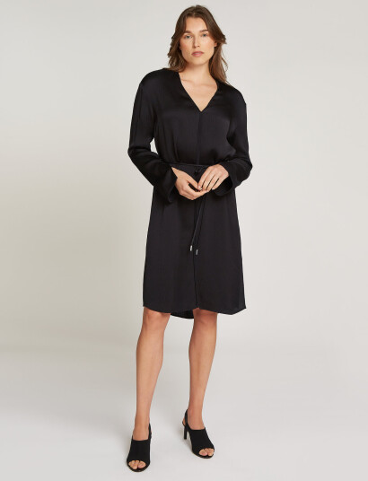 Calvin Klein Hammered Satin V Neck Dress - Black - 38